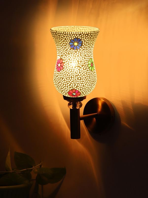 Multicolor Wall Lamp | Elegant Mosaic Glass & Wood Design | Stylish Ambient Light for Home, Office, Living Room, Bedroom, Hallway | Modern Decorative Wall Sconce - Model VX07