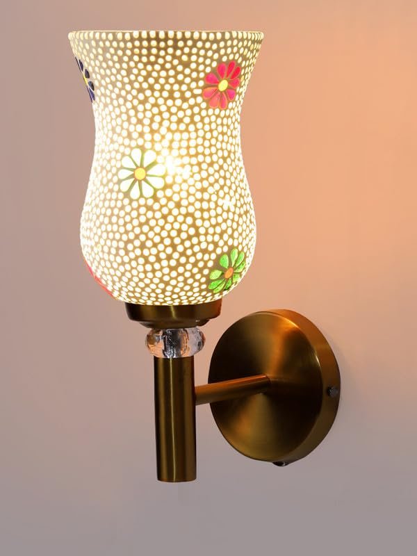 Multicolor Wall Lamp | Elegant Mosaic Glass & Wood Design | Stylish Ambient Light for Home, Office, Living Room, Bedroom, Hallway | Modern Decorative Wall Sconce - Model VX07