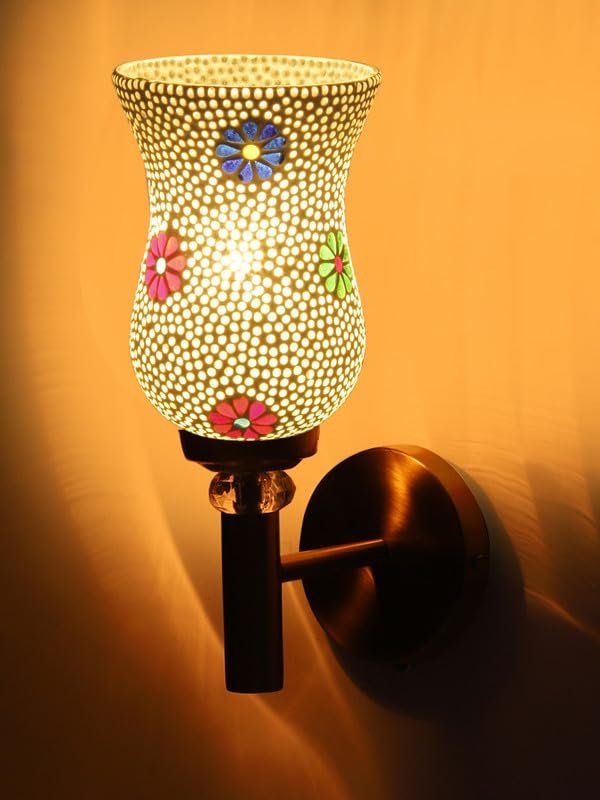 Multicolor Wall Lamp | Elegant Mosaic Glass & Wood Design | Stylish Ambient Light for Home, Office, Living Room, Bedroom, Hallway | Modern Decorative Wall Sconce - Model VX07