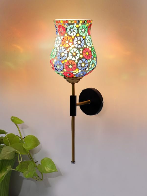 Multicolor Wall Lamp | Elegant Mosaic Glass & Wood Design | Stylish Ambient Light for Home, Office, Living Room, Bedroom, Hallway | Modern Decorative Wall Sconce - Model VX109