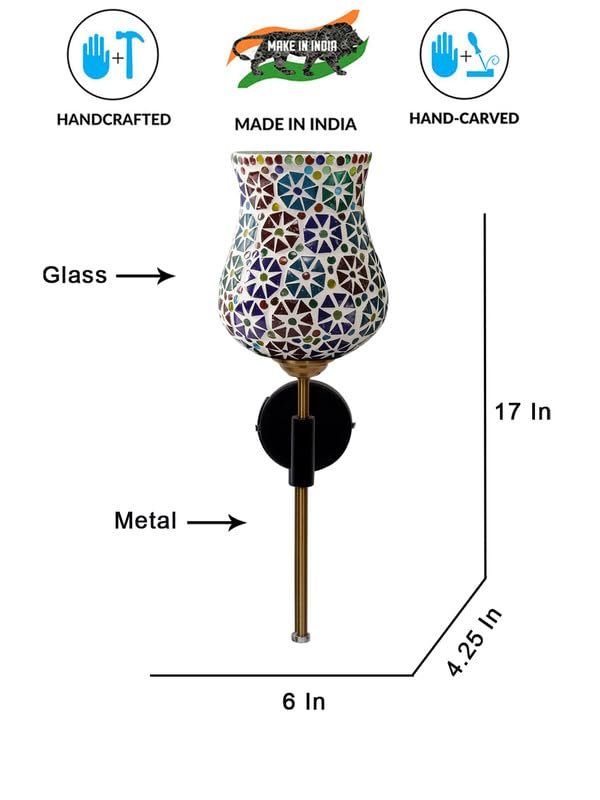 Multicolor Wall Lamp | Elegant Mosaic Glass & Wood Design | Stylish Ambient Light for Home, Office, Living Room, Bedroom, Hallway | Modern Decorative Wall Sconce - Model VX109