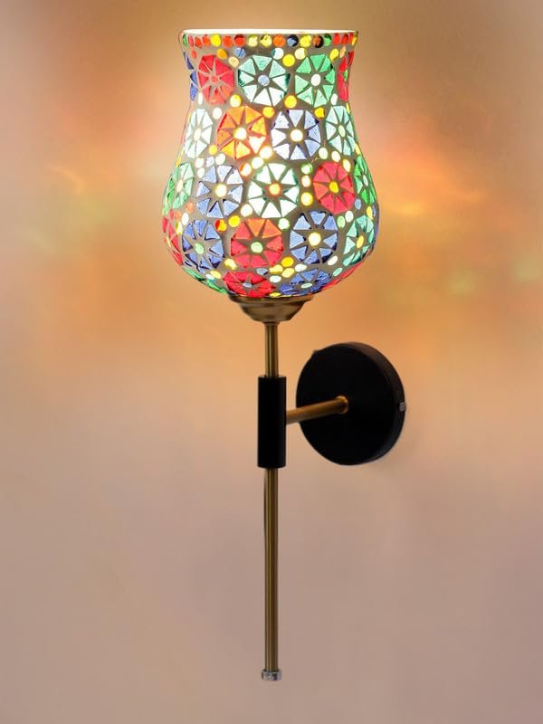 Multicolor Wall Lamp | Elegant Mosaic Glass & Wood Design | Stylish Ambient Light for Home, Office, Living Room, Bedroom, Hallway | Modern Decorative Wall Sconce - Model VX109