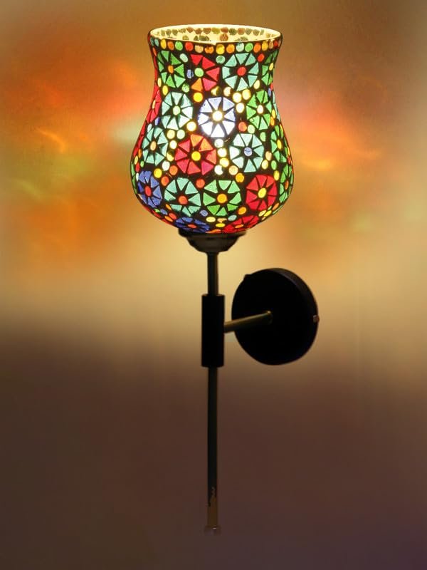 Multicolor Wall Lamp | Elegant Mosaic Glass & Wood Design | Stylish Ambient Light for Home, Office, Living Room, Bedroom, Hallway | Modern Decorative Wall Sconce - Model VX109
