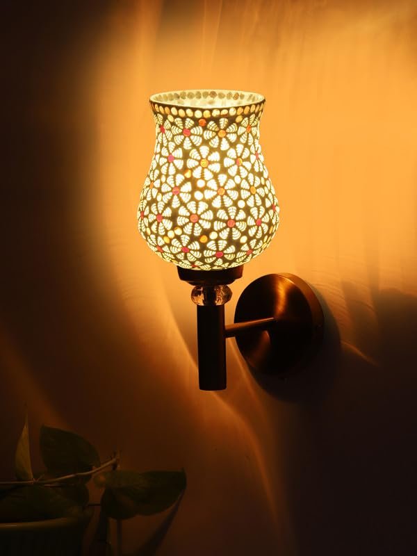 Multicolor Wall Lamp | Elegant Mosaic Glass & Wood Design | Stylish Ambient Light for Home, Office, Living Room, Bedroom, Hallway | Modern Decorative Wall Sconce - Model VX18