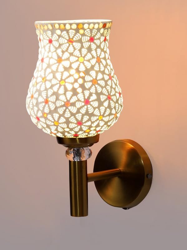 Multicolor Wall Lamp | Elegant Mosaic Glass & Wood Design | Stylish Ambient Light for Home, Office, Living Room, Bedroom, Hallway | Modern Decorative Wall Sconce - Model VX18