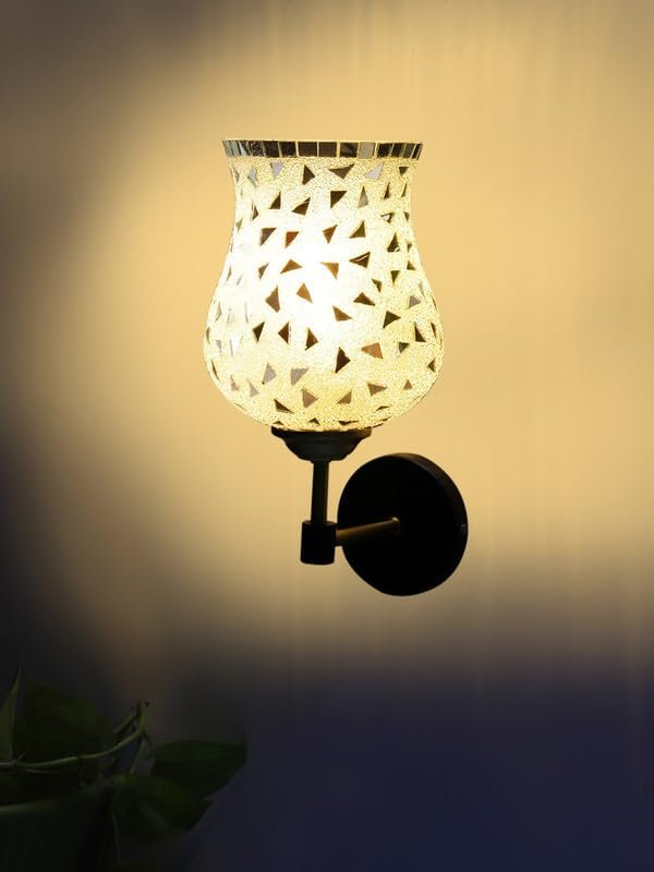 Multicolor Wall Lamp | Elegant Mosaic Glass & Wood Design | Stylish Ambient Light for Home, Office, Living Room, Bedroom, Hallway | Modern Decorative Wall Sconce - Model VX51