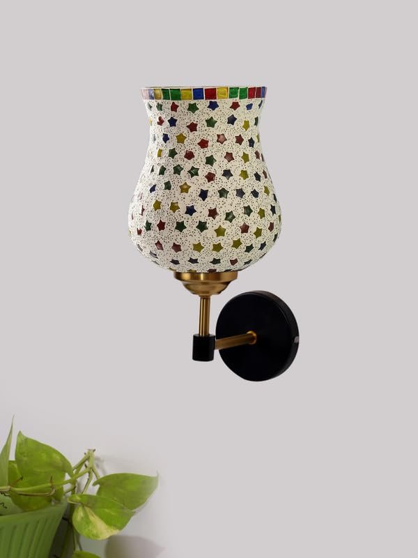 Multicolor Wall Lamp | Elegant Mosaic Glass & Wood Design | Stylish Ambient Light for Home, Office, Living Room, Bedroom, Hallway | Modern Decorative Wall Sconce - Model VX60