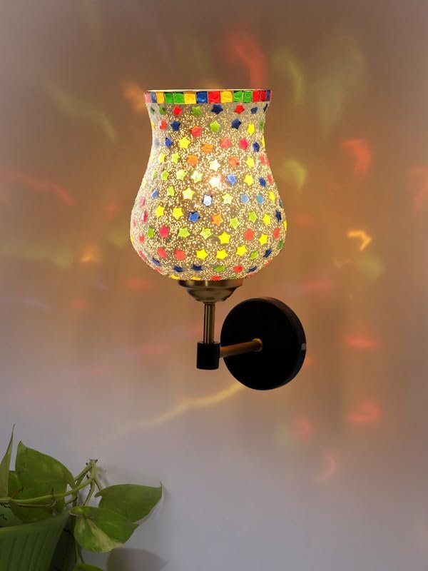 Multicolor Wall Lamp | Elegant Mosaic Glass & Wood Design | Stylish Ambient Light for Home, Office, Living Room, Bedroom, Hallway | Modern Decorative Wall Sconce - Model VX60