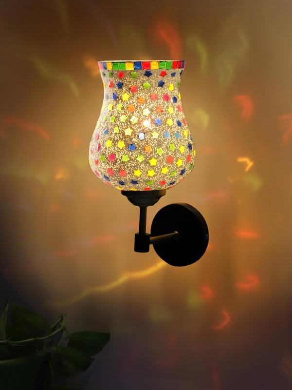 Multicolor Wall Lamp | Elegant Mosaic Glass & Wood Design | Stylish Ambient Light for Home, Office, Living Room, Bedroom, Hallway | Modern Decorative Wall Sconce - Model VX60