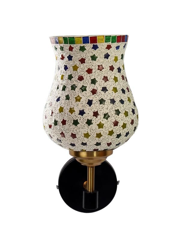 Multicolor Wall Lamp | Elegant Mosaic Glass & Wood Design | Stylish Ambient Light for Home, Office, Living Room, Bedroom, Hallway | Modern Decorative Wall Sconce - Model VX60