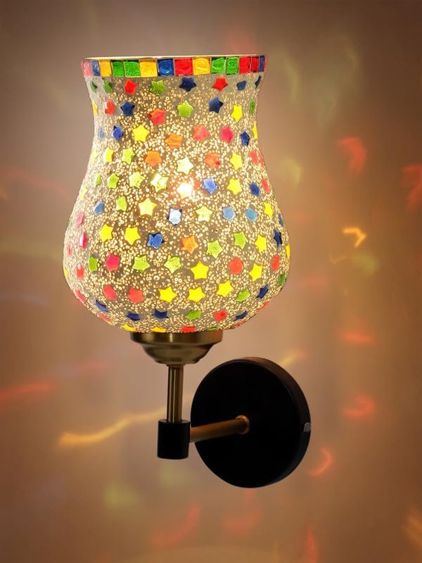 Multicolor Wall Lamp | Elegant Mosaic Glass & Wood Design | Stylish Ambient Light for Home, Office, Living Room, Bedroom, Hallway | Modern Decorative Wall Sconce - Model VX60