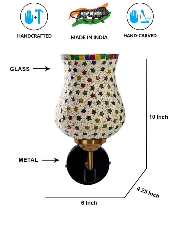 Multicolor Wall Lamp | Elegant Mosaic Glass & Wood Design | Stylish Ambient Light for Home, Office, Living Room, Bedroom, Hallway | Modern Decorative Wall Sconce - Model VX60