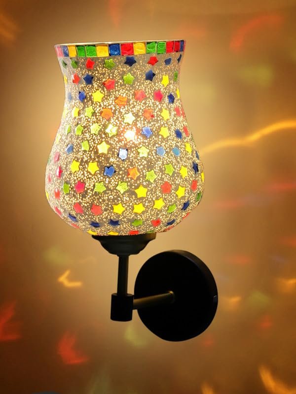 Multicolor Wall Lamp | Elegant Mosaic Glass & Wood Design | Stylish Ambient Light for Home, Office, Living Room, Bedroom, Hallway | Modern Decorative Wall Sconce - Model VX60