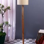 Off-White Cotton Drum Shade with Wood Floor lamp for Decoration/Office/Home/Gifting/Study .-(12x12x57 Inches)