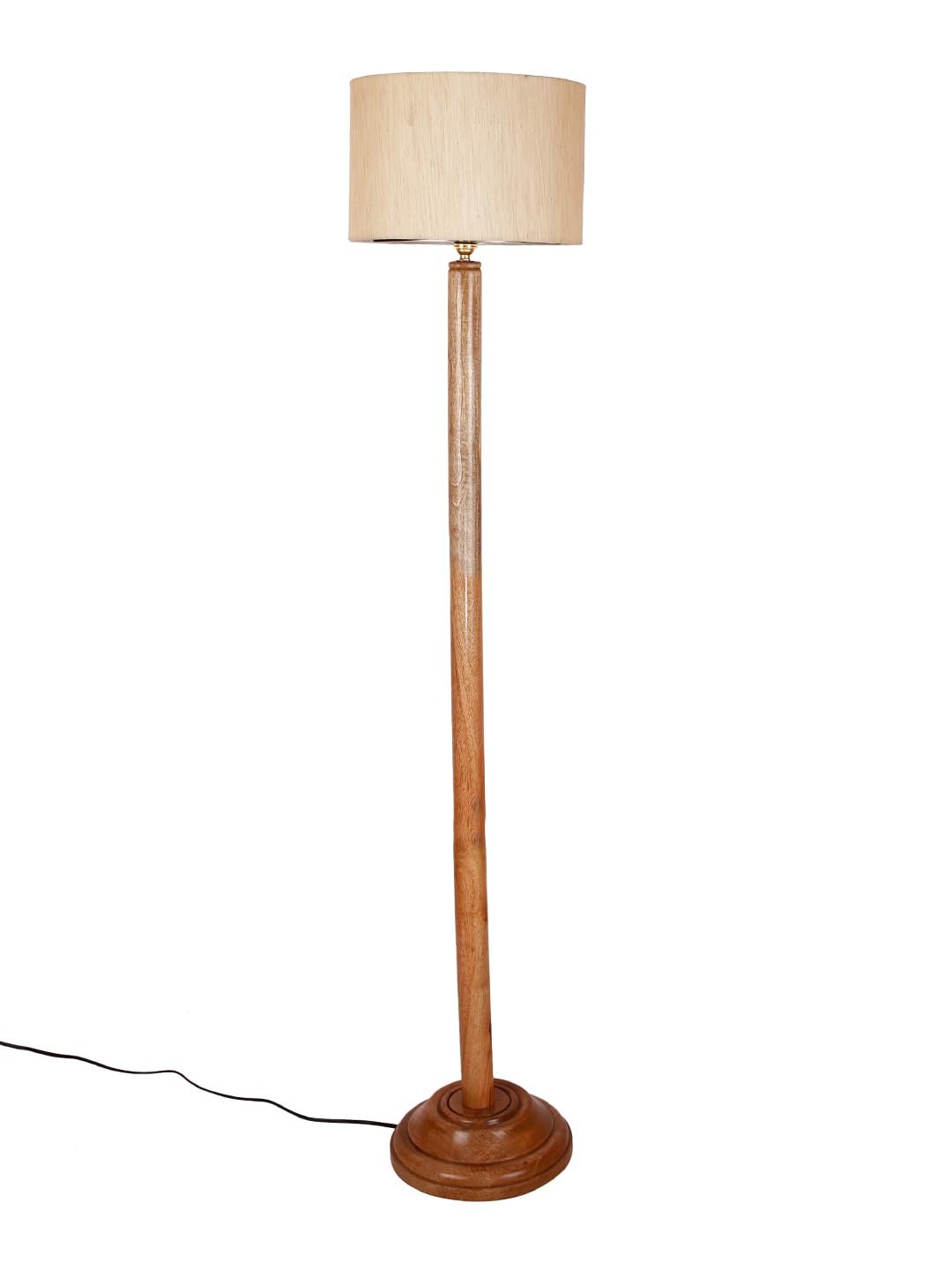 Off-White Cotton Drum Shade with Wood Floor lamp for Decoration/Office/Home/Gifting/Study .-(12x12x57 Inches)