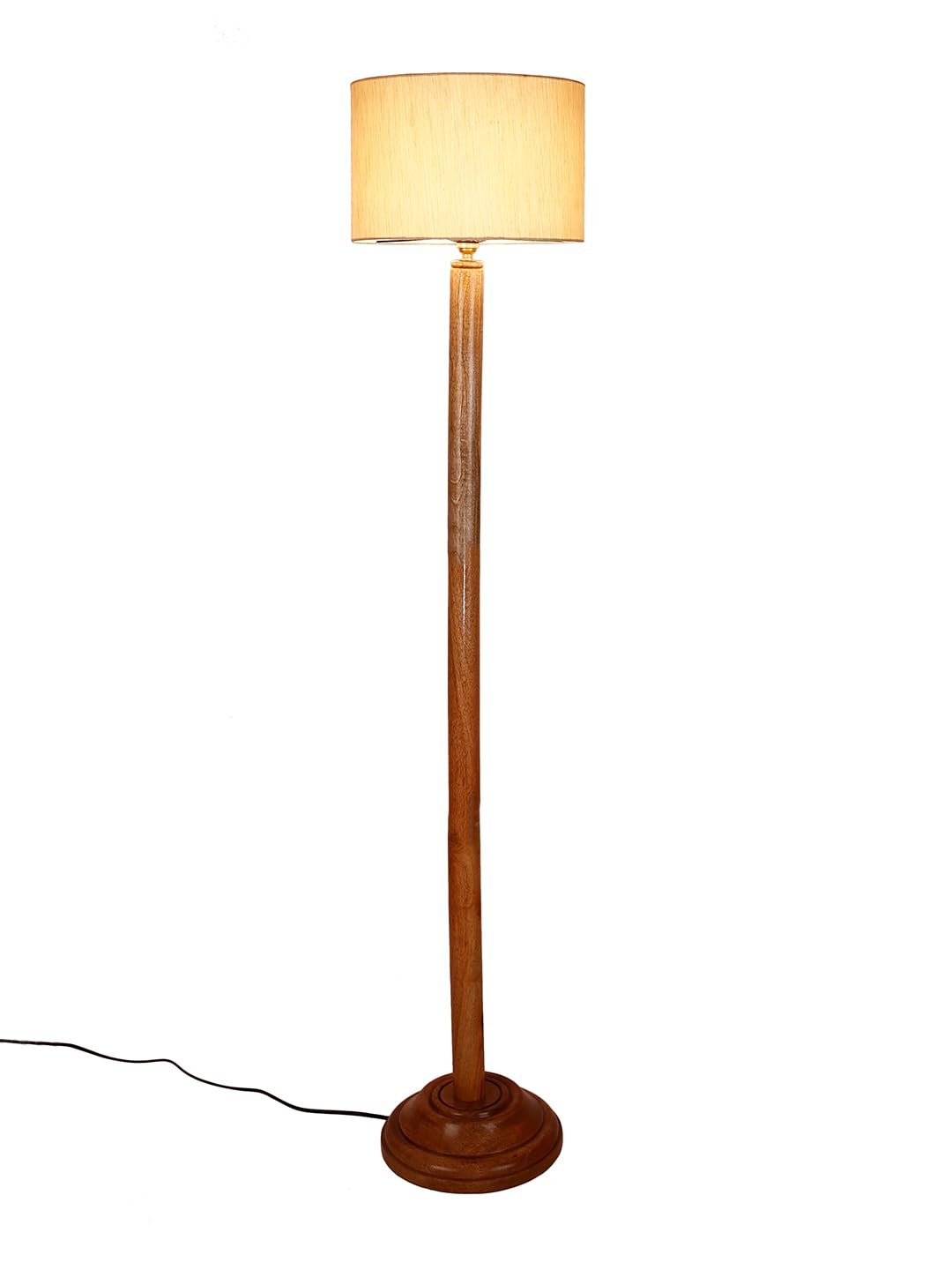 Off-White Cotton Drum Shade with Wood Floor lamp for Decoration/Office/Home/Gifting/Study .-(12x12x57 Inches)
