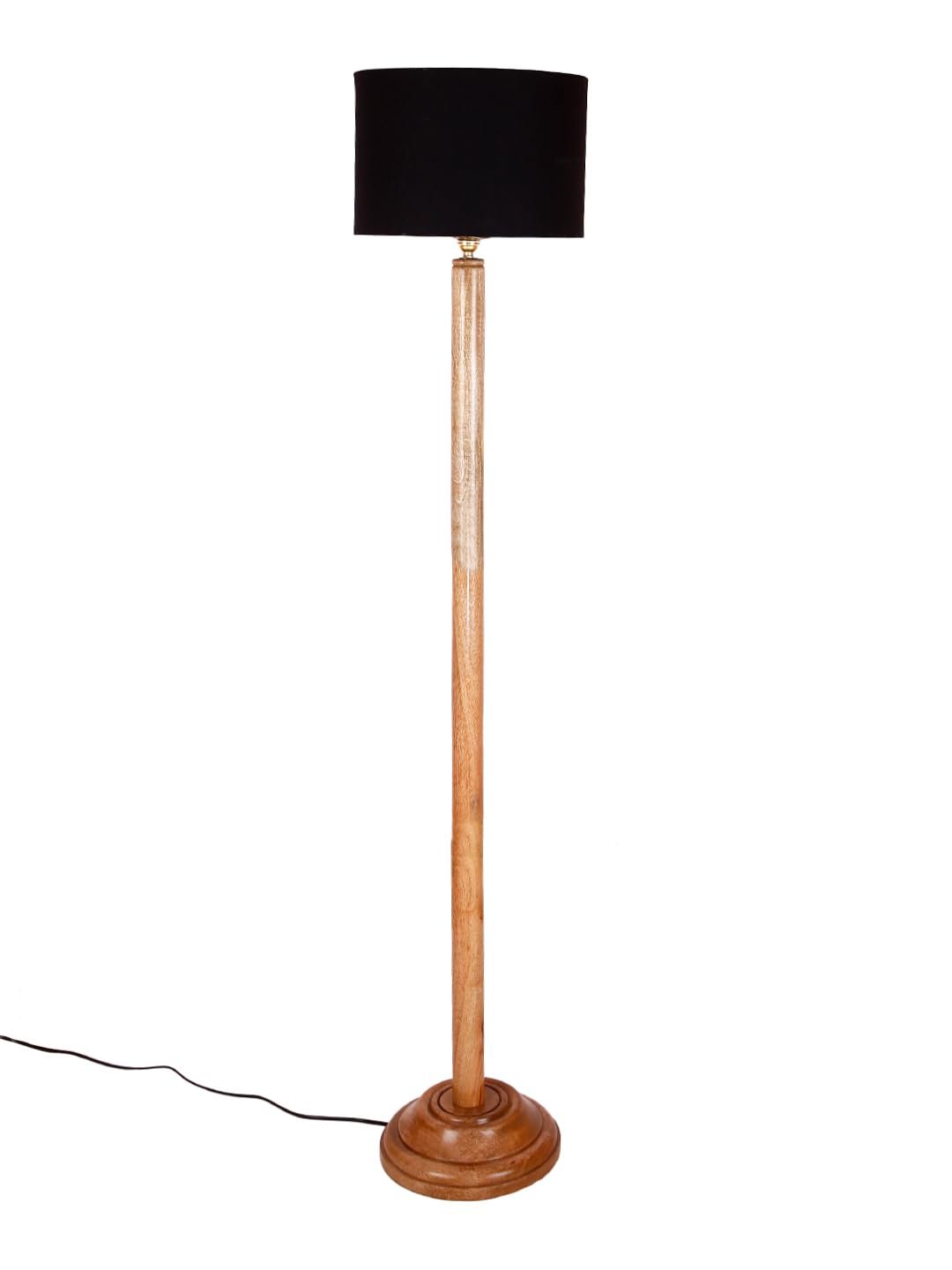 Black Cotton Drum Shade with Wood Floor lamp for Decoration/Office/Home/Gifting/Study .-(12x12x57 Inches)