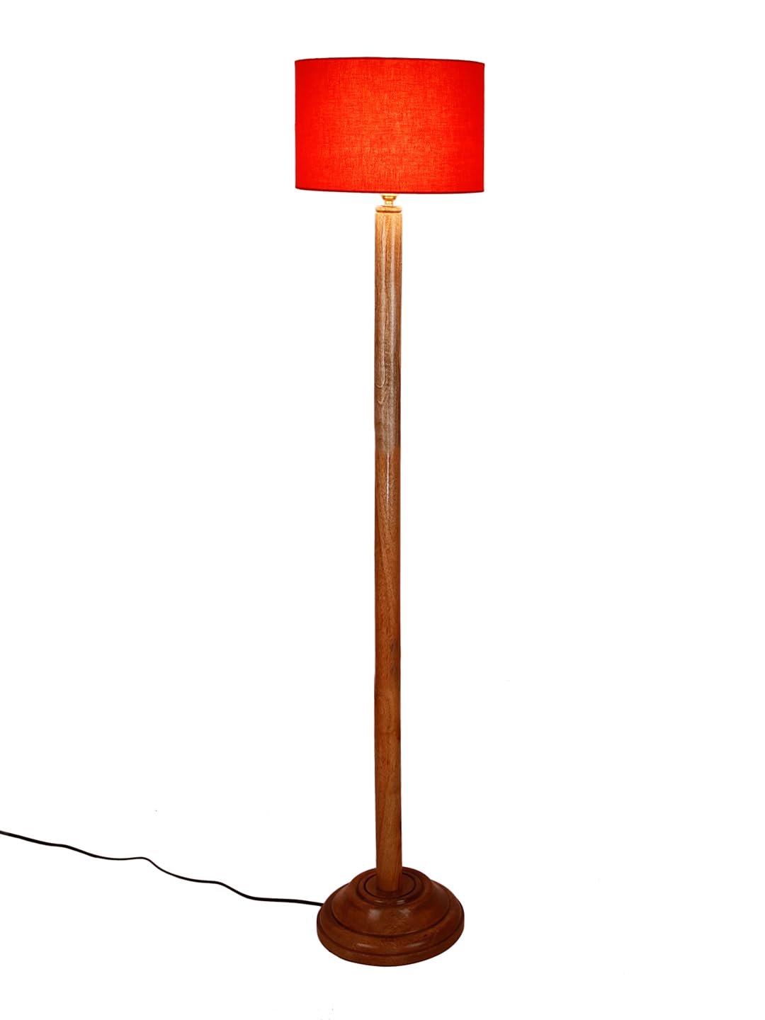 Orange Cotton Drum Shade with Wood Floor lamp for Decoration/Office/Home/Gifting/Study .-(12x12x57 Inches)