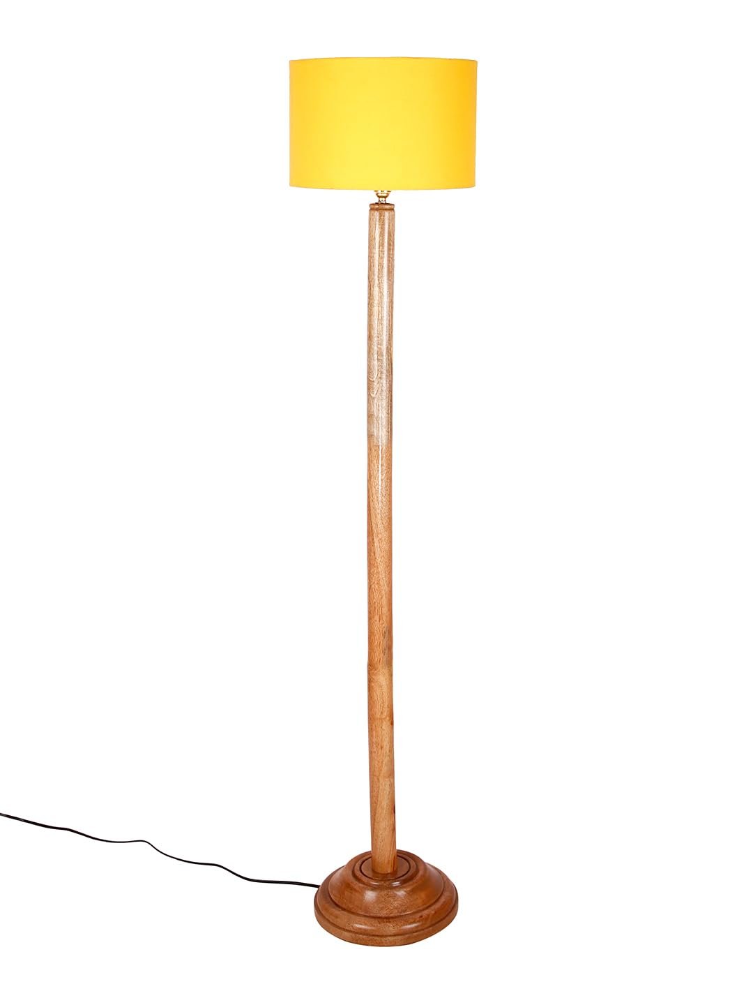 Yellow Cotton Drum Shade with Wood Floor lamp for Decoration/Office/Home/Gifting/Study .-(12x12x57 Inches)