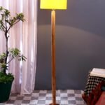 Yellow Cotton Drum Shade with Wood Floor lamp for Decoration/Office/Home/Gifting/Study .-(12x12x57 Inches)