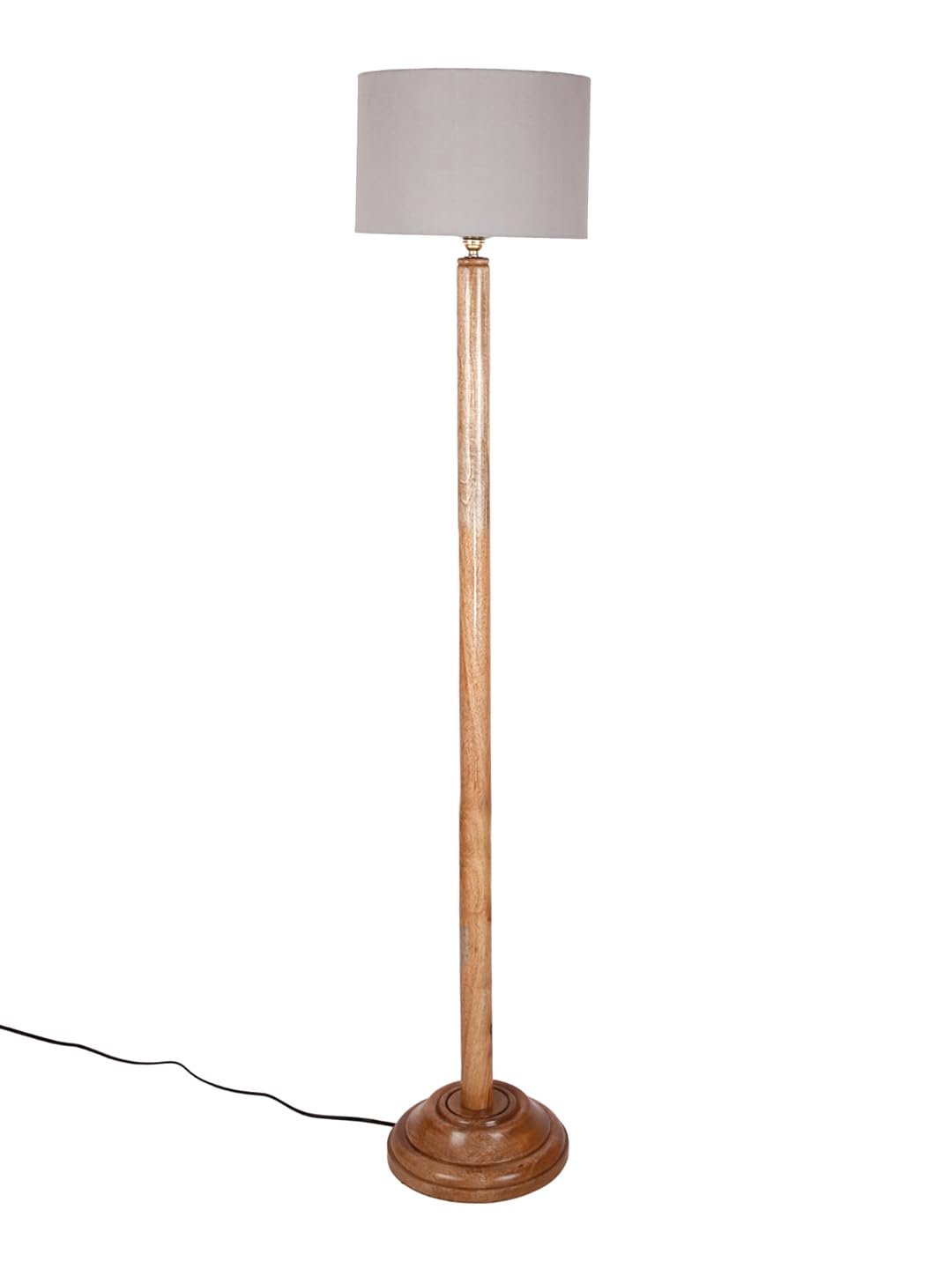 Grey Cotton Drum Shade with Wood Floor lamp for Decoration/Office/Home/Gifting/Study .-(12x12x57 Inches)