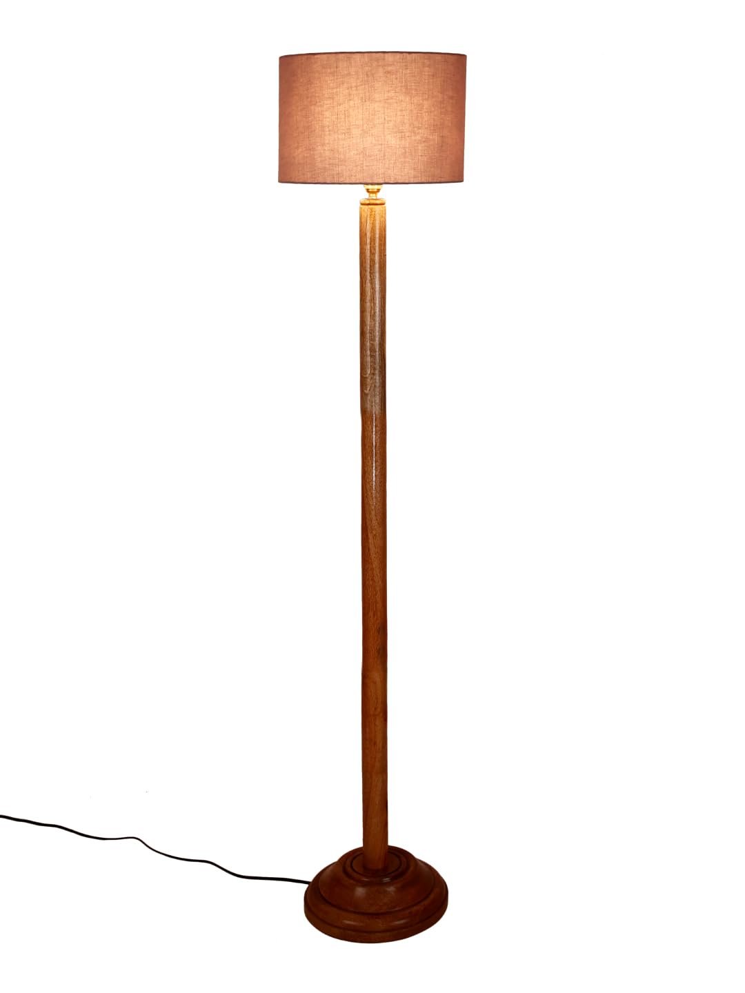 Grey Cotton Drum Shade with Wood Floor lamp for Decoration/Office/Home/Gifting/Study .-(12x12x57 Inches)