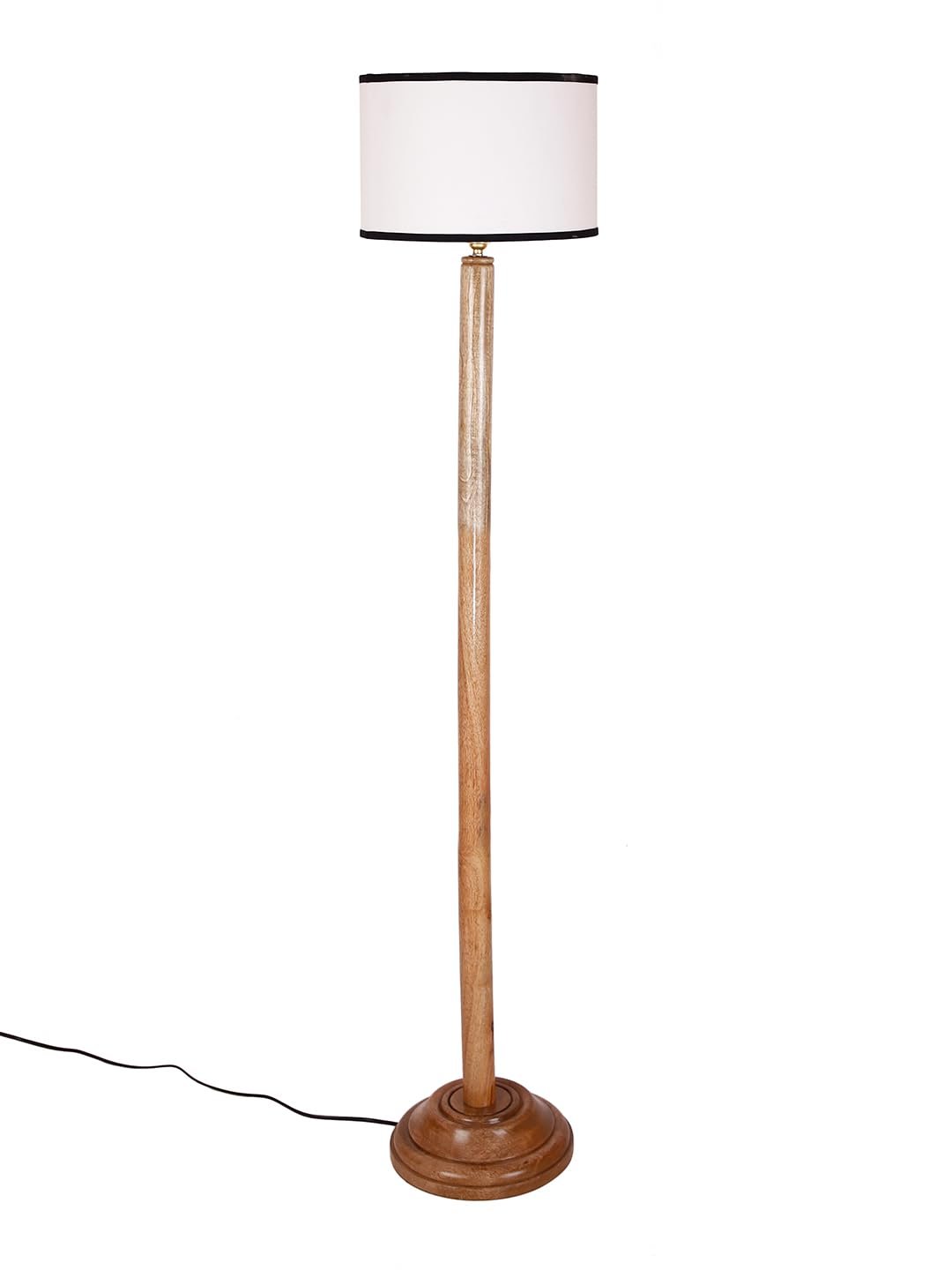 White & Black Cotton Drum Shade with Wood Floor lamp for Decoration/Office/Home/Gifting/Study .-(12x12x57 Inches)
