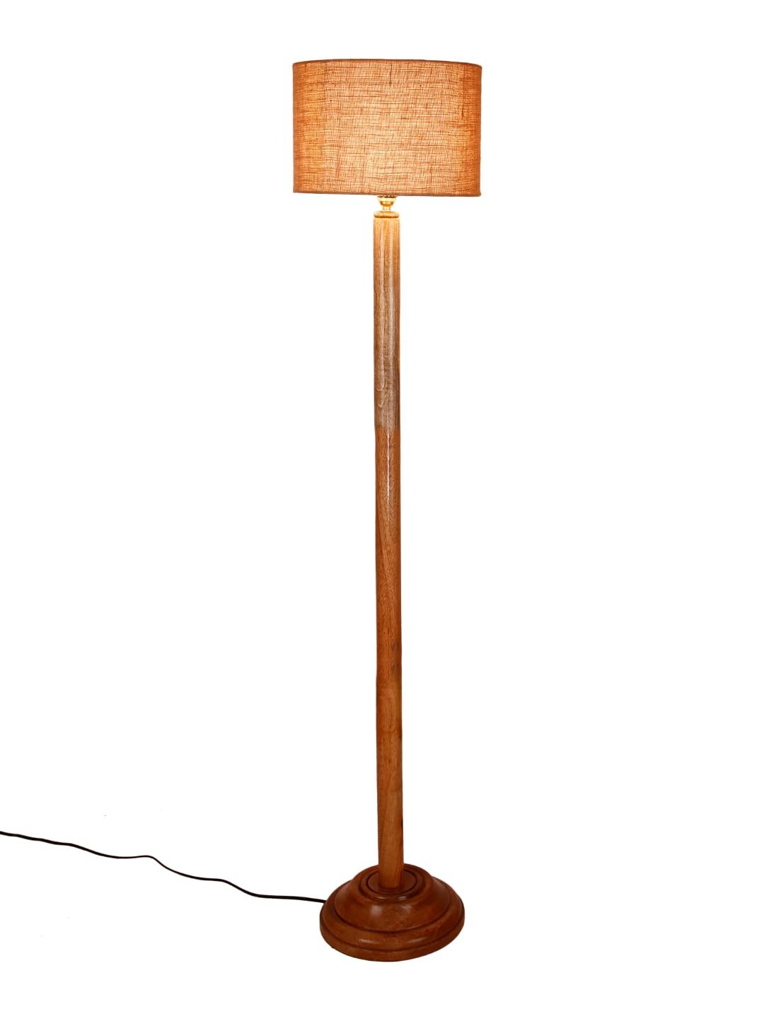 Beige Jute Drum Shade with Wood Floor lamp for Decoration/Office/Home/Gifting/Study .-(12x12x57 Inches)