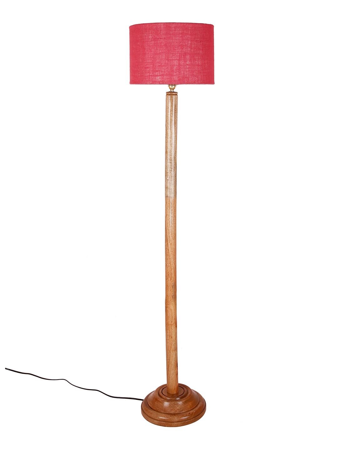 Pink Jute Drum Shade with Wood Floor lamp for Decoration/Office/Home/Gifting/Study .-(12x12x57 Inches)