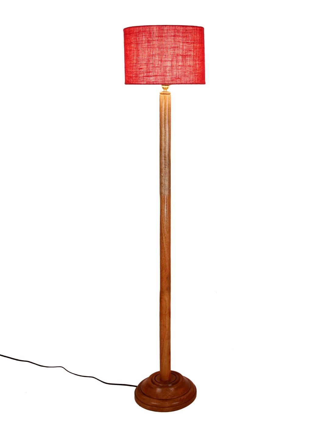 Pink Jute Drum Shade with Wood Floor lamp for Decoration/Office/Home/Gifting/Study .-(12x12x57 Inches)