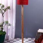 Maroon Jute Drum Shade with Wood Floor lamp for Decoration/Office/Home/Gifting/Study .-(12x12x57 Inches)