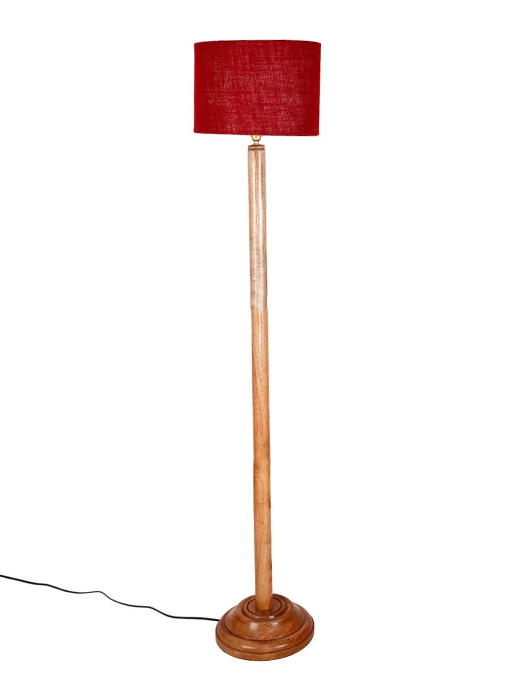 Maroon Jute Drum Shade with Wood Floor lamp for Decoration/Office/Home/Gifting/Study .-(12x12x57 Inches)