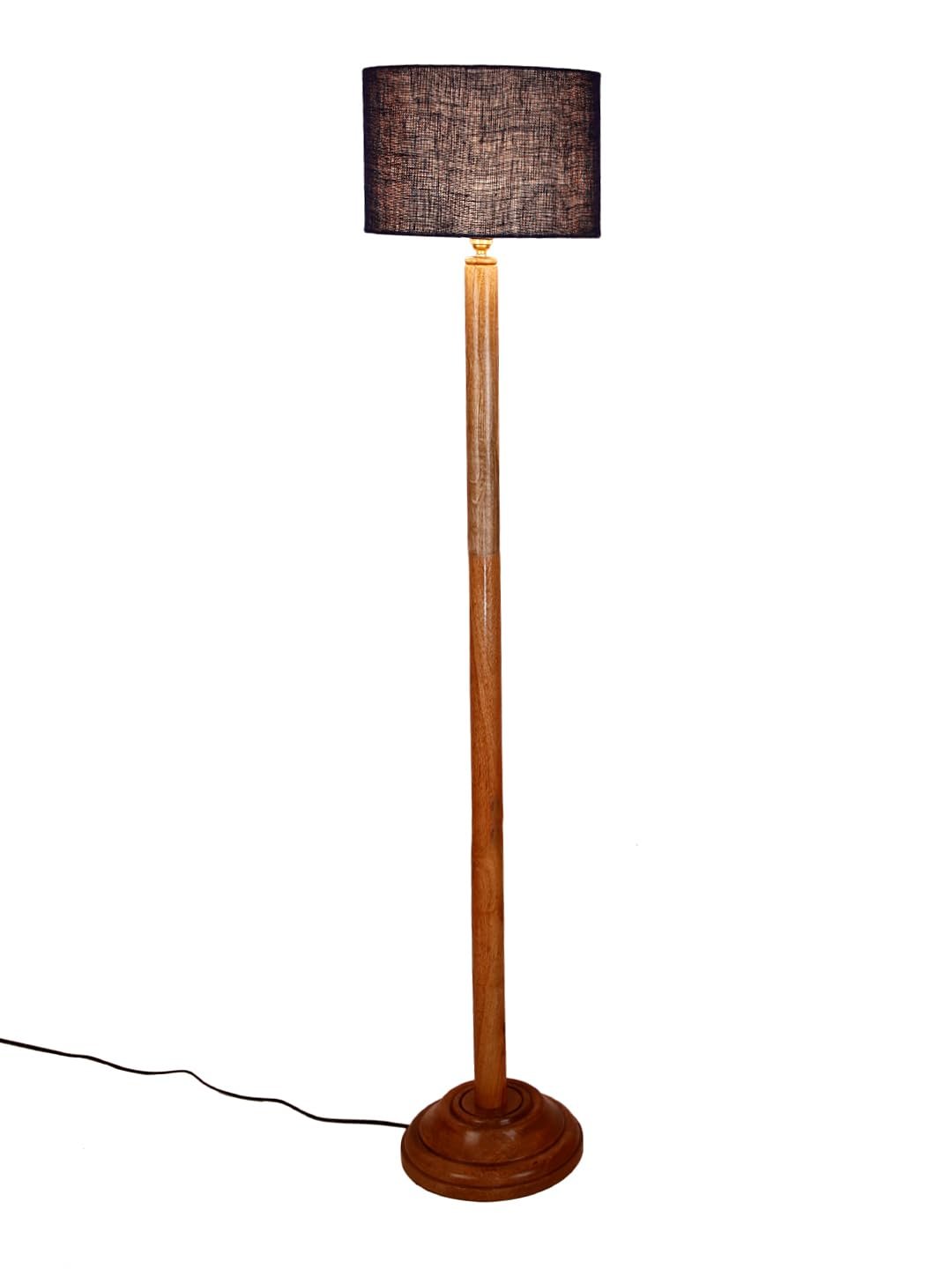 Blue Jute Drum Shade with Wood Floor lamp for Decoration/Office/Home/Gifting/Study .-(12x12x57 Inches)