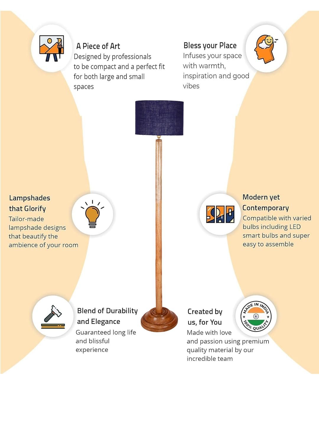 Blue Jute Drum Shade with Wood Floor lamp for Decoration/Office/Home/Gifting/Study .-(12x12x57 Inches)