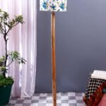 Multicolor Cotton Cotton Drum Shade with Wood Floor lamp for Decoration/Office/Home/Gifting/Study .-(12x12x57 Inches)-A