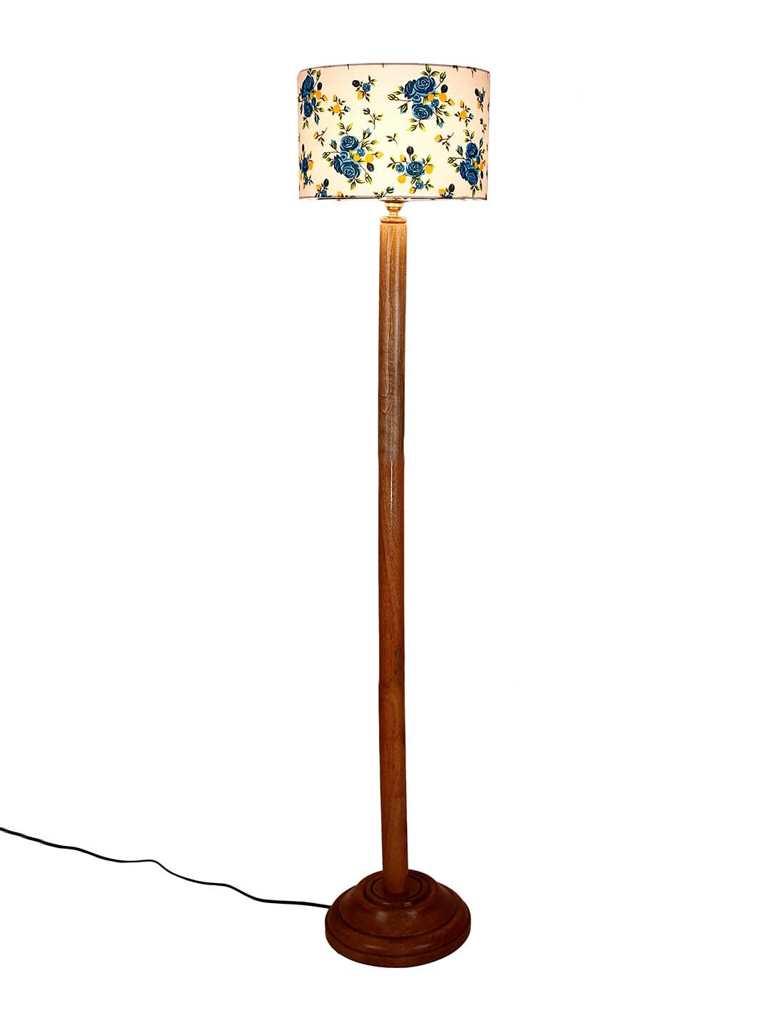 Multicolor Cotton Cotton Drum Shade with Wood Floor lamp for Decoration/Office/Home/Gifting/Study .-(12x12x57 Inches)-A