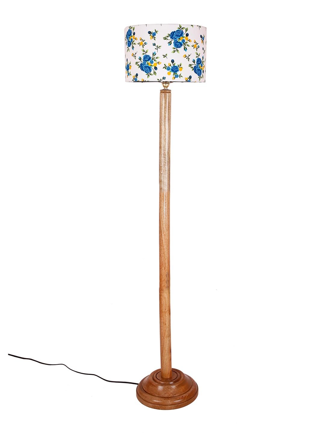 Multicolor Cotton Cotton Drum Shade with Wood Floor lamp for Decoration/Office/Home/Gifting/Study .-(12x12x57 Inches)-A