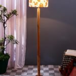 Multicolor Cotton Cotton Drum Shade with Wood Floor lamp for Decoration/Office/Home/Gifting/Study .-(12x12x57 Inches)-B