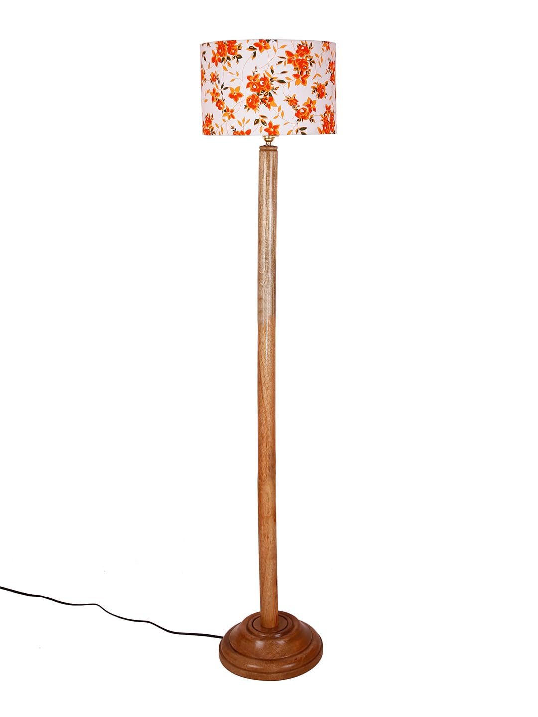 Multicolor Cotton Cotton Drum Shade with Wood Floor lamp for Decoration/Office/Home/Gifting/Study .-(12x12x57 Inches)-B