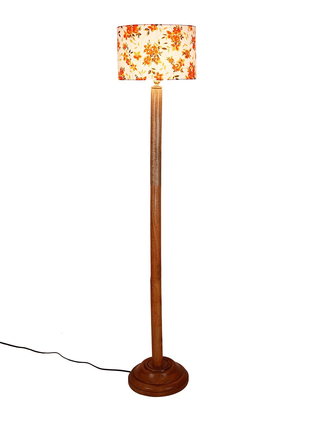 Multicolor Cotton Cotton Drum Shade with Wood Floor lamp for Decoration/Office/Home/Gifting/Study .-(12x12x57 Inches)-B