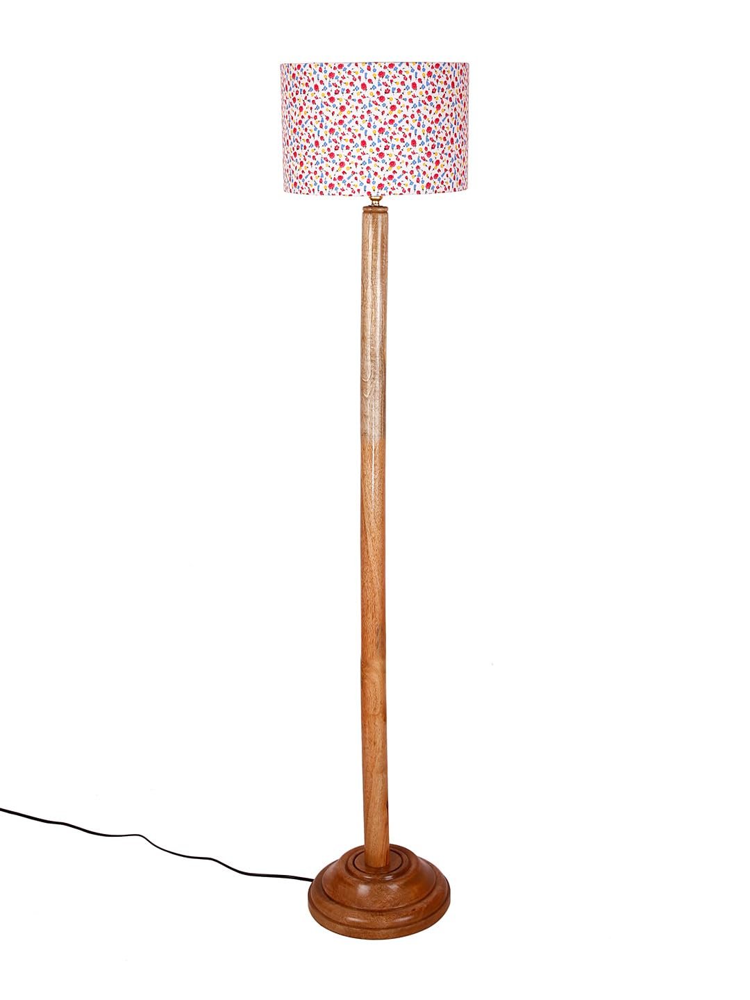 Multicolor Cotton Cotton Drum Shade with Wood Floor lamp for Decoration/Office/Home/Gifting/Study .-(12x12x57 Inches)