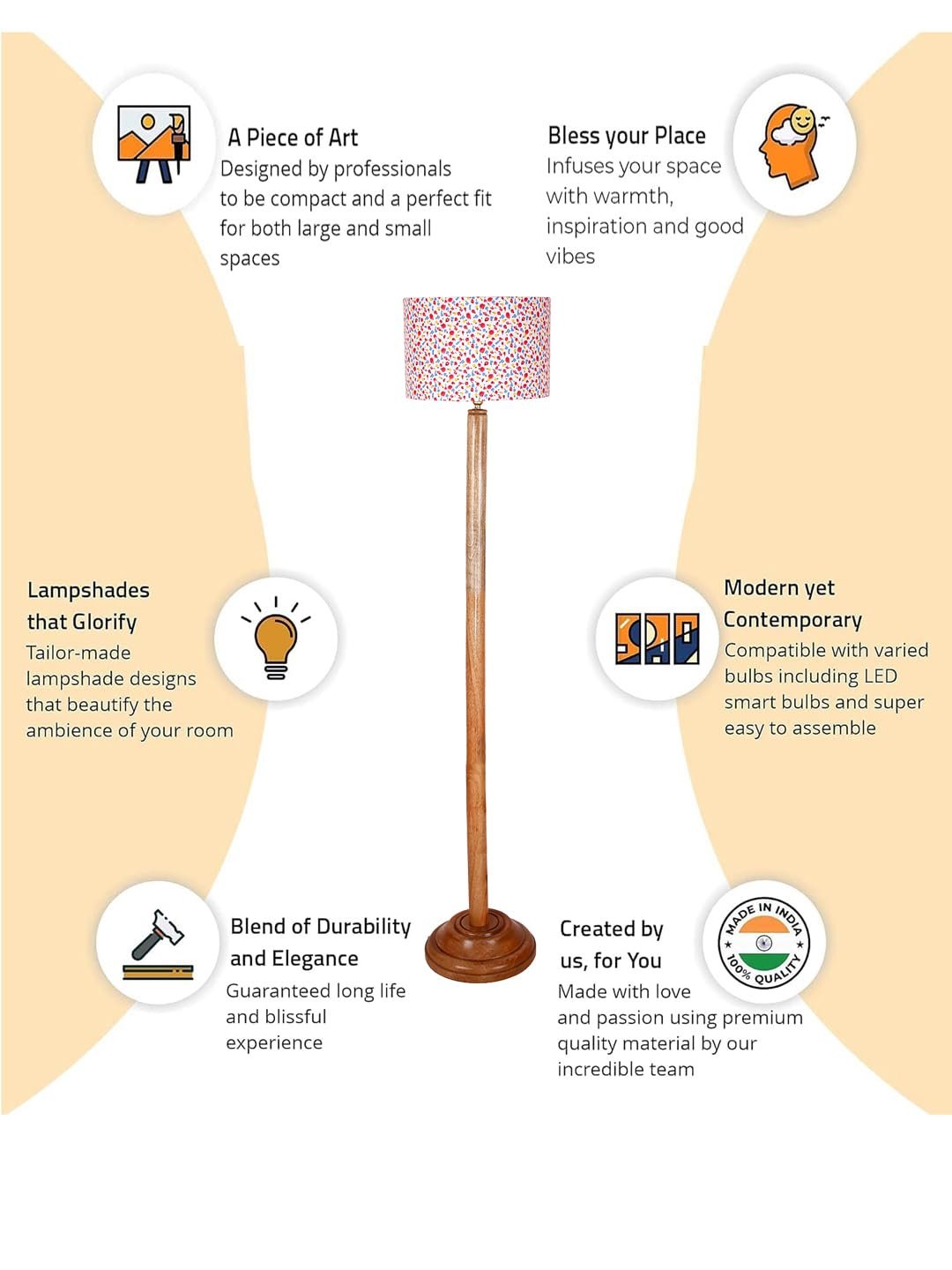 Multicolor Cotton Cotton Drum Shade with Wood Floor lamp for Decoration/Office/Home/Gifting/Study .-(12x12x57 Inches)