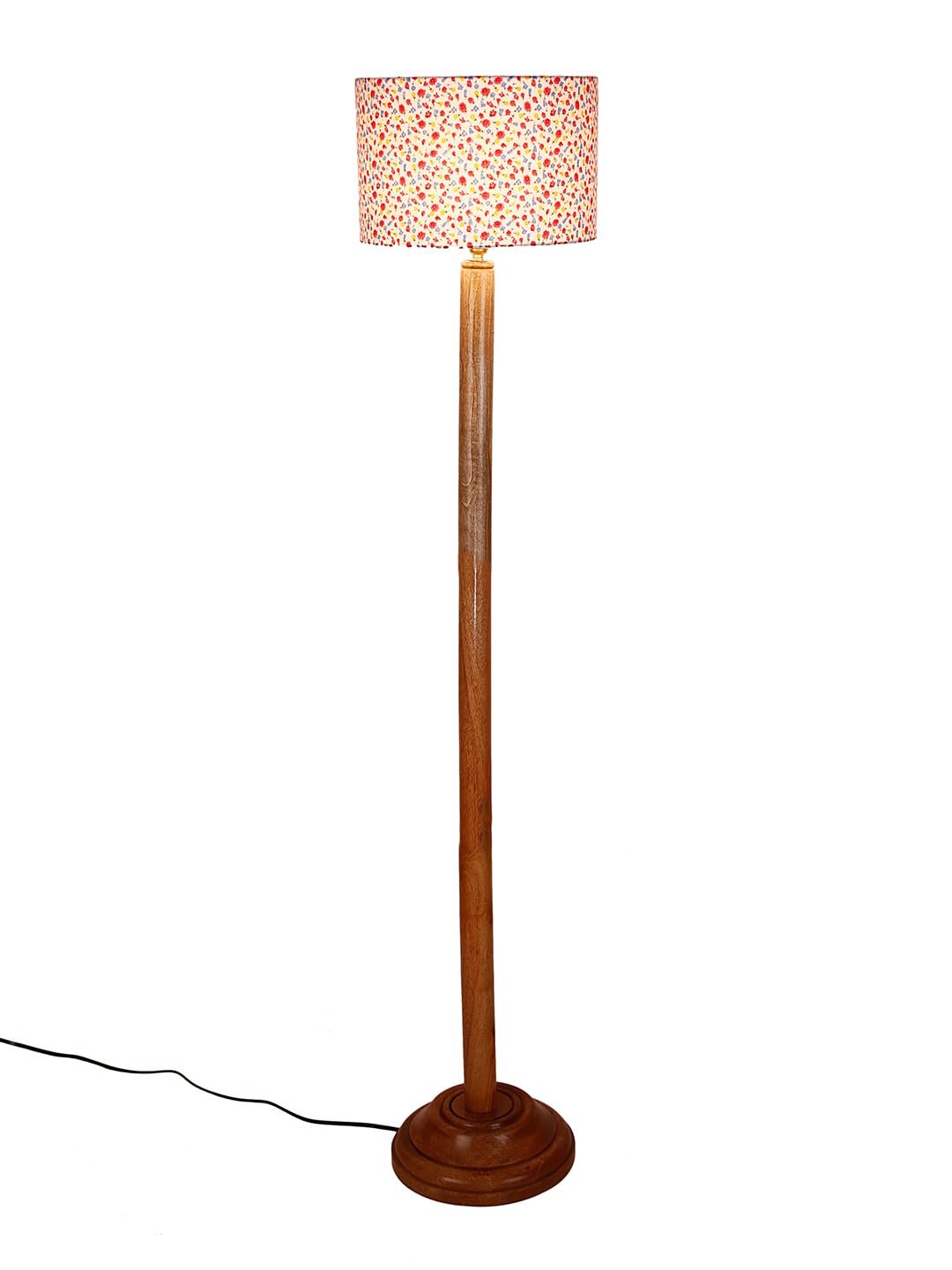 Multicolor Cotton Cotton Drum Shade with Wood Floor lamp for Decoration/Office/Home/Gifting/Study .-(12x12x57 Inches)
