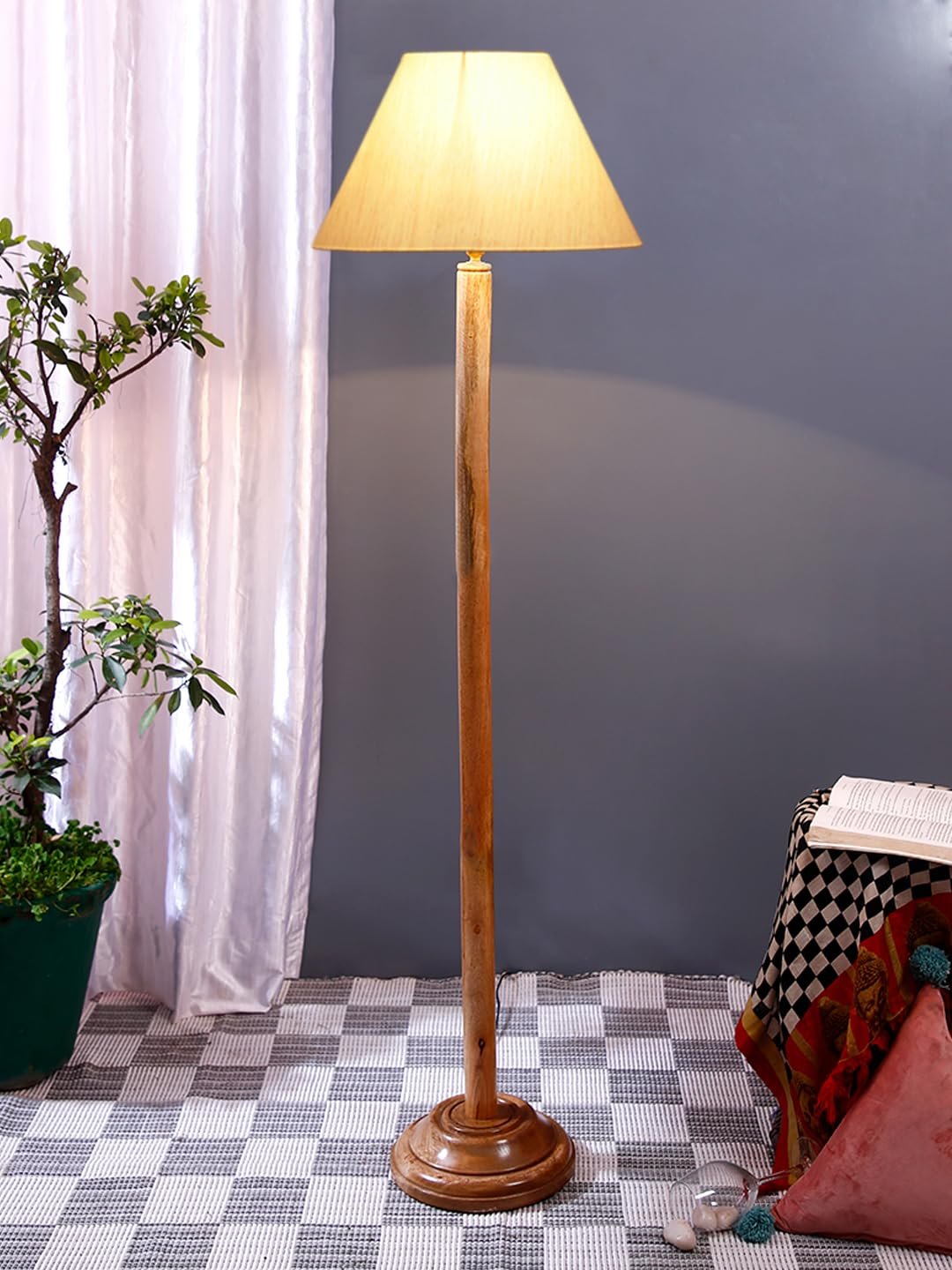Off-White Cotton Conical Shade with Wood Floor lamp for Decoration/Office/Home/Gifting/Study .-(14x14x58.7 Inches)