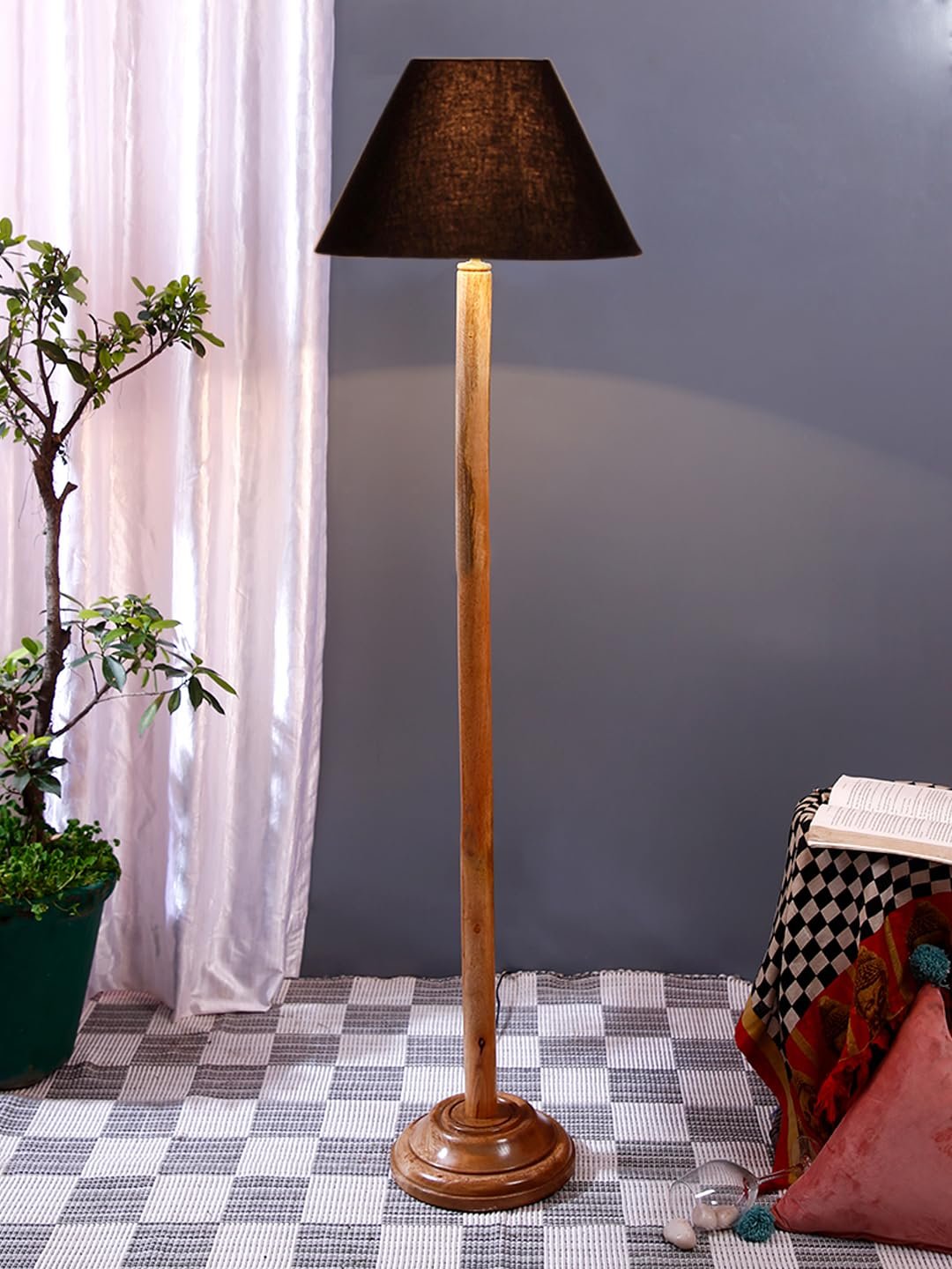 Black Cotton Conical Shade with Wood Floor lamp for Decoration/Office/Home/Gifting/Study .-(14x14x58.7 Inches)