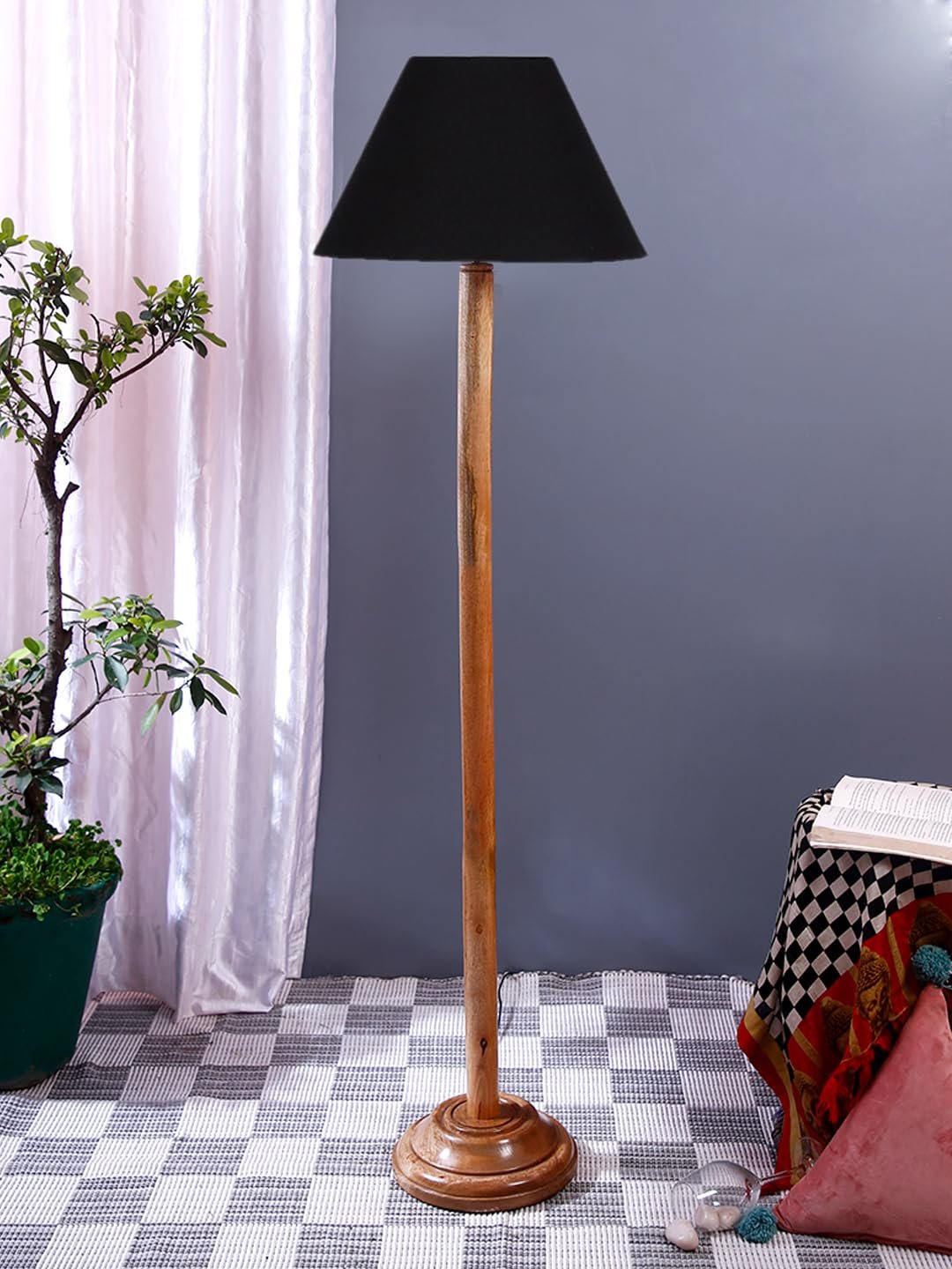 Black Cotton Conical Shade with Wood Floor lamp for Decoration/Office/Home/Gifting/Study .-(14x14x58.7 Inches)