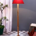 Red Cotton Conical Shade with Wood Floor lamp for Decoration/Office/Home/Gifting/Study .-(14x14x58.7 Inches)
