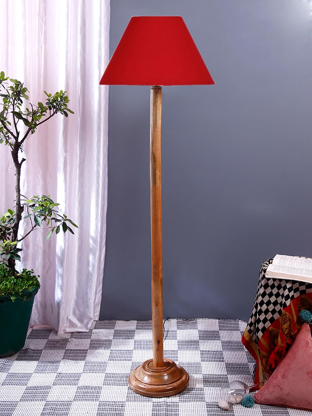Red Cotton Conical Shade with Wood Floor lamp for Decoration/Office/Home/Gifting/Study .-(14x14x58.7 Inches)