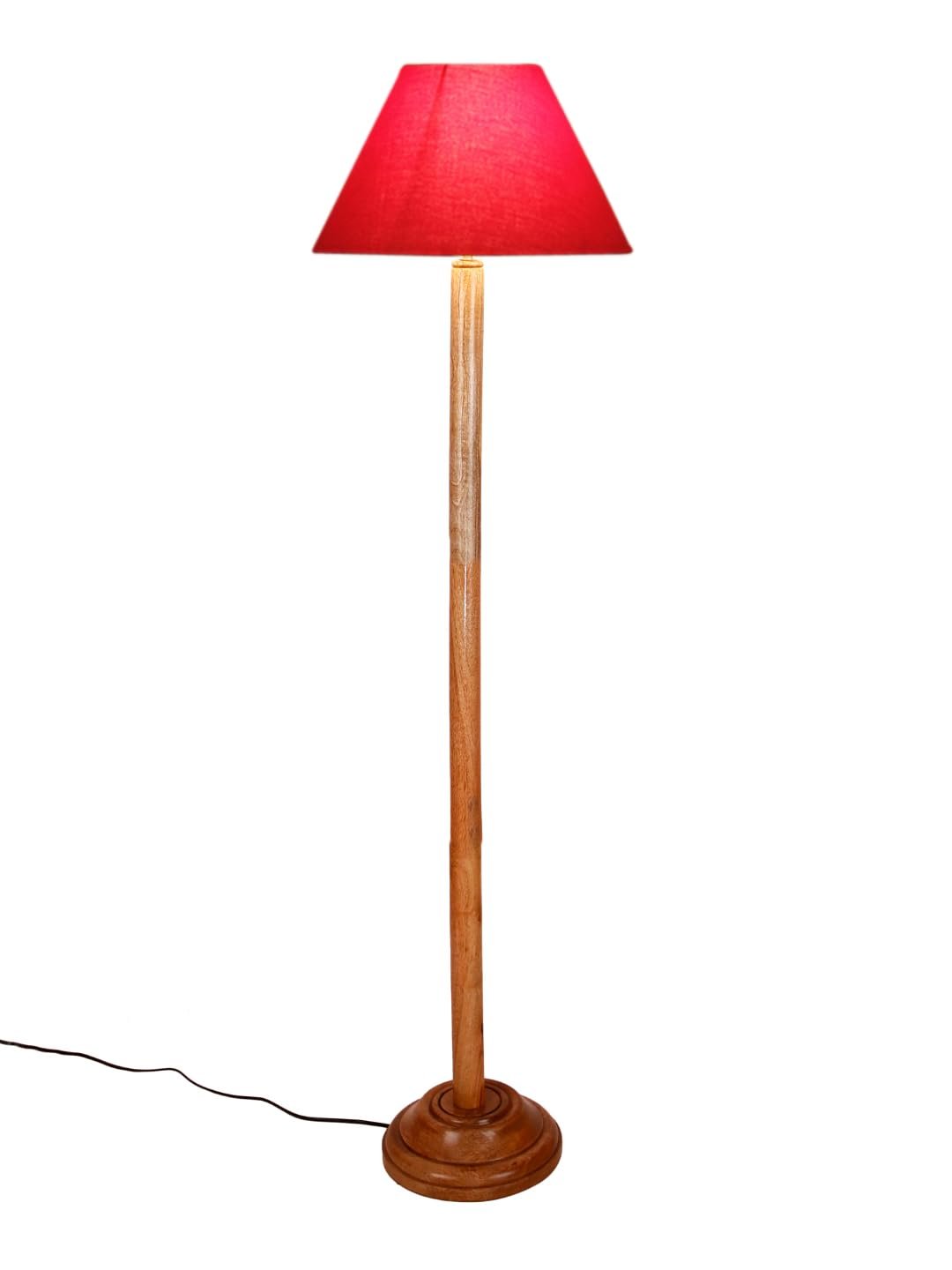 Red Cotton Conical Shade with Wood Floor lamp for Decoration/Office/Home/Gifting/Study .-(14x14x58.7 Inches)