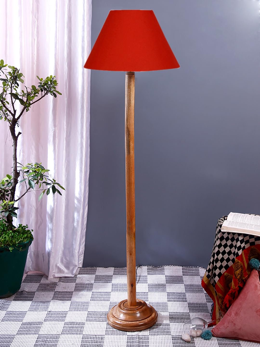 Orange Cotton Conical Shade with Wood Floor lamp for Decoration/Office/Home/Gifting/Study .-(14x14x58.7 Inches)